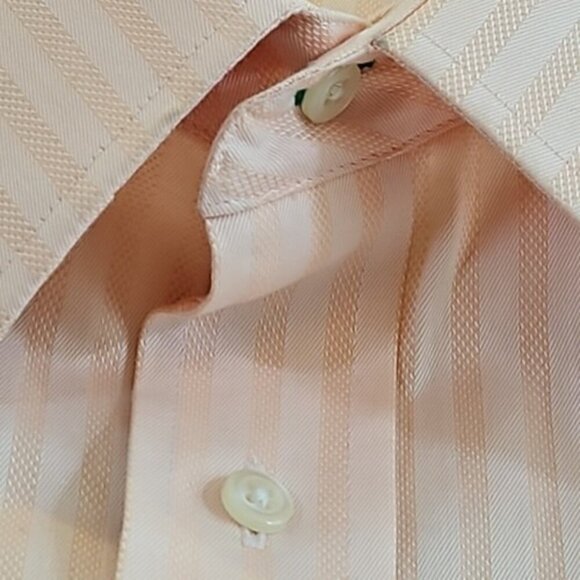 Tommy Hilfiger Dress Shirt Men's 17 1/2 32-33 XL Peach Herringbone Long Sleeve - Picture 3 of 14